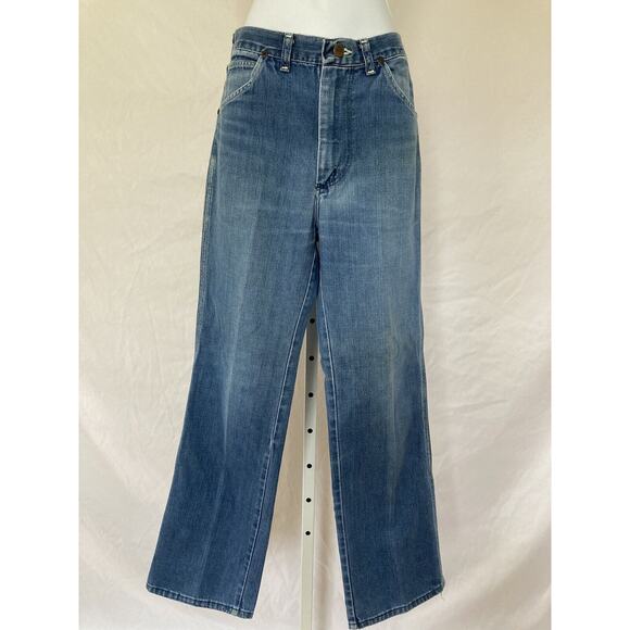 Vintage 70s Maverick High Rise Flare Medium Blue Denim Jeans Pants meas. 28x29 - Picture 7 of 9
